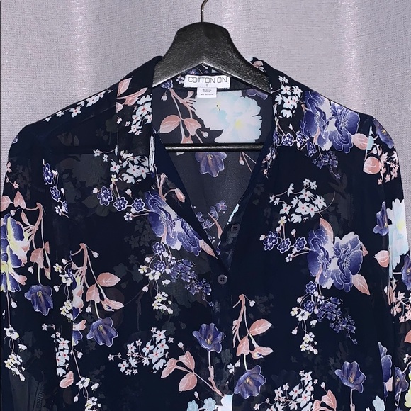 ♥️🗯 SHEER FLORAL ADJUSTABLE SLEEVES SHIRT - Picture 2 of 7